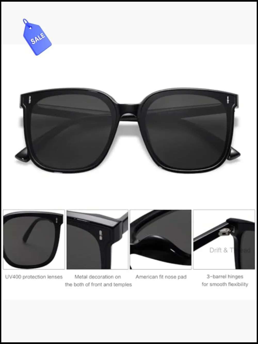 Vintage Style Sunglasses UV400 Protection Lightweight Polycarbonate